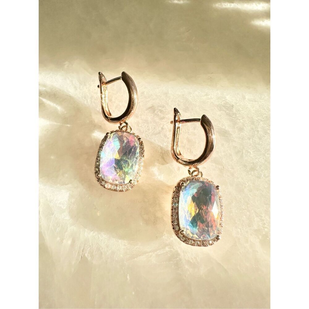 Iridescent rose gold color cubic zirconia earrings ￼ - Picture 3 of 4